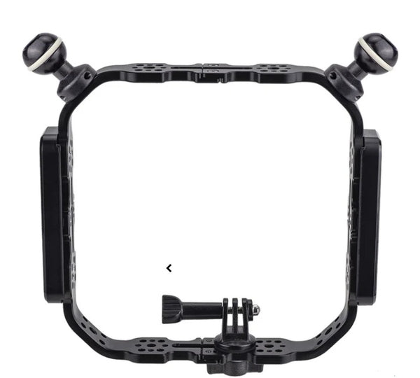 AOI - Black camera cage with spherical knobs on a white background